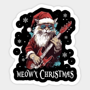 Cat Lovers Christmas Funny Santa Rock Cat Playing Sticker